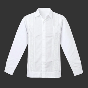 Guayabera Bordada Blanca Manga Larga Para Hombre Modelo Panal