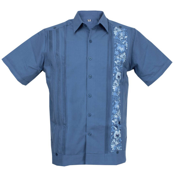 Blue Embroidered Yucateca Guayabera Steel Colibrí Model Short Sleeve For Men