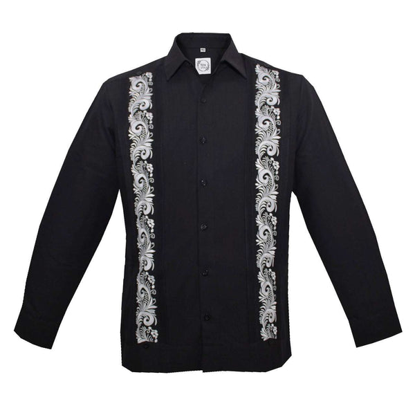 Guayabera Bordada Yucateca Negra Modelo Branch Manga Larga para Hombre