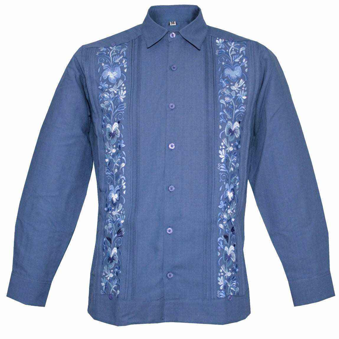 Guayabera Yucateca Azul Acero Lino Modelo Colibrí Manga LargaTeya
