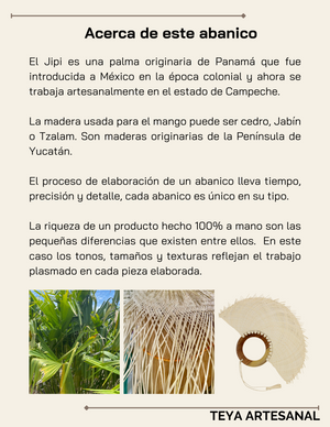 Abanico Artesanal Beige Palma Jipijapa con Mango de Madera Hecho a Man