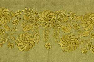 Rebozo Chal Artesanal Verde Hoja 100% Lino Bordado Yucateco a mano 2.1 metros