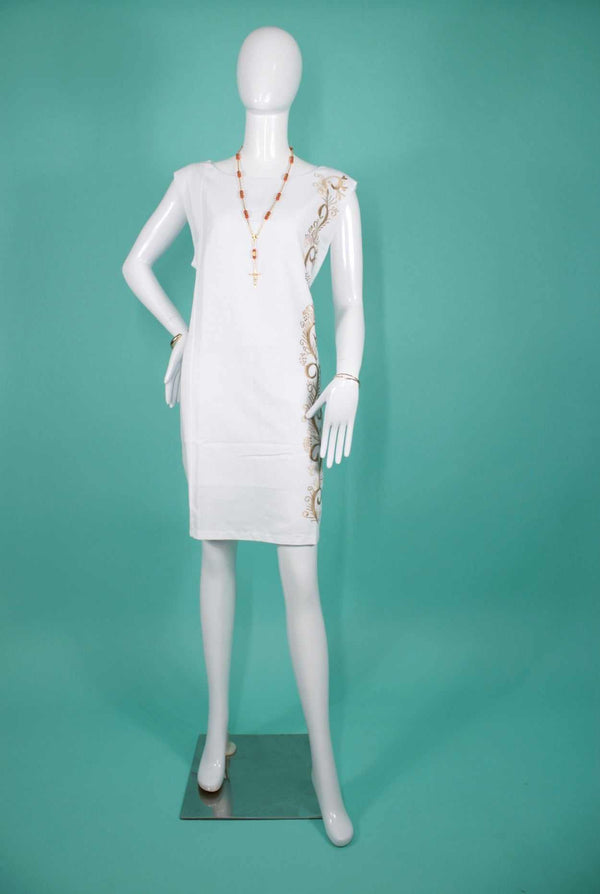 Vestido Blanco de Lino Bordado Artesanal A Mano Modelo Branch