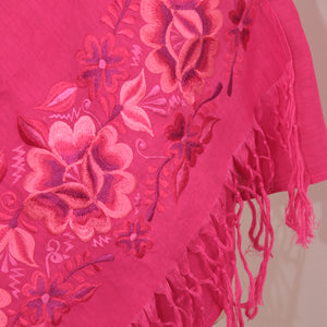 Rebozo Chal Artesanal Fucsia 100% Lino Bordado Yucateco 2.10 metros