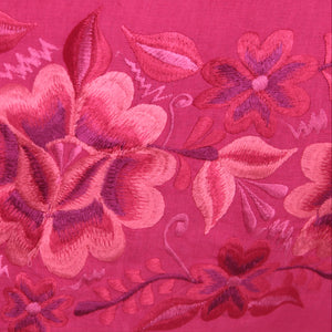 Rebozo Chal Artesanal Fucsia 100% Lino Bordado Yucateco 2.10 metros