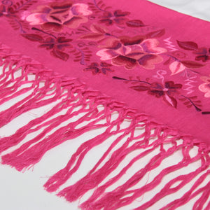Rebozo Chal Artesanal Fucsia 100% Lino Bordado Yucateco 2.10 metros