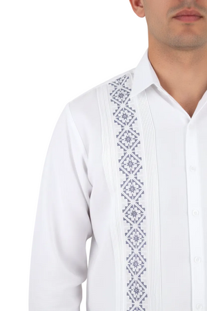 Blanca Yucateca Embroidered Guayabera Model Kukulkán Long Sleeve For Men