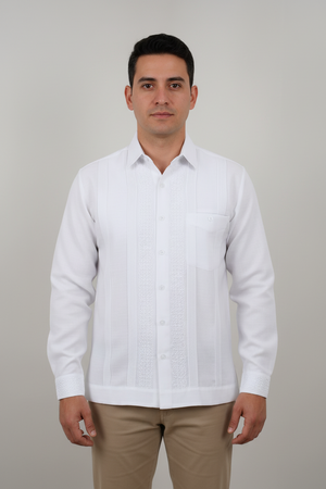 Guayabera Bordada Blanca Manga Larga Para Hombre Modelo Panal