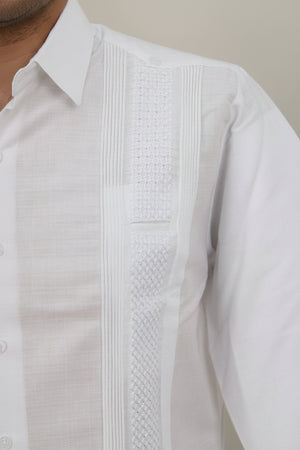 Guayabera Bordada Blanca Manga Larga Para Hombre Modelo Panal