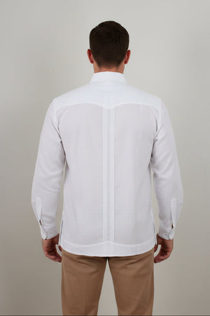 Guayabera Bordada Blanca Manga Larga Para Hombre Modelo Panal