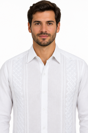 Guayabera Bordada Blanca Manga Larga Para Hombre Modelo Kan
