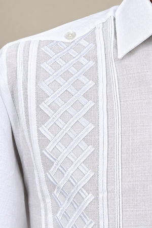Guayabera Bordada Blanca Manga Larga Para Hombre Modelo Kan