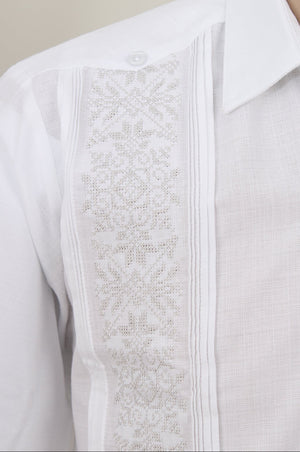 Guayabera Bordada Blanca Manga Larga Para Hombre Modelo Itzaes