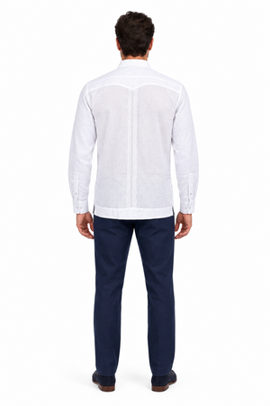 Guayabera Bordada Blanca Manga Larga Para Hombre Modelo Kan