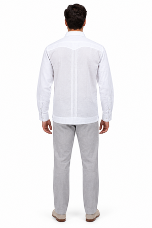 Guayabera Bordada Blanca Manga Larga Para Hombre Modelo Itzaes