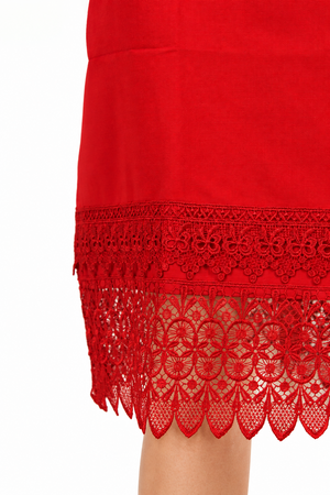 Vestido Rojo Con Encaje Manga Corta Para Mujer