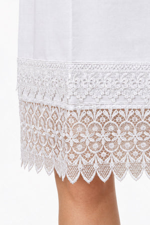 Vestido Blanco Con Encaje Manga Corta Para Mujer