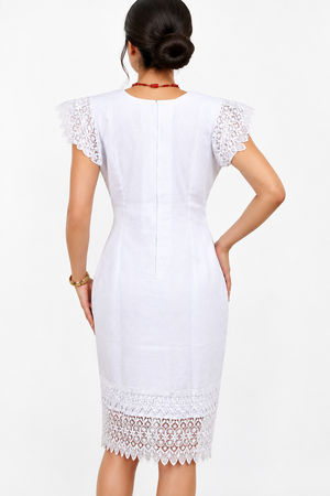 Vestido Blanco Con Encaje Manga Corta Para Mujer