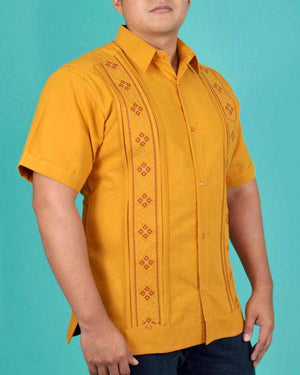 Guayabera Yucateca Mostaza de Lino Modelo Izamal Manga Corta - Teya Artesanal