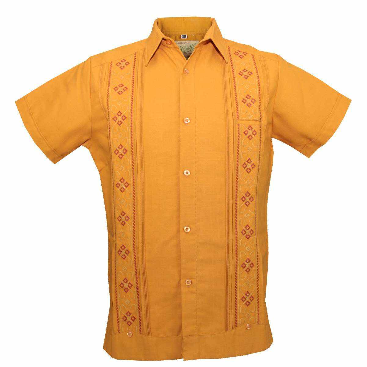 Guayabera Bordada Yucateca Mostaza Modelo Izamal Manga Corta para
