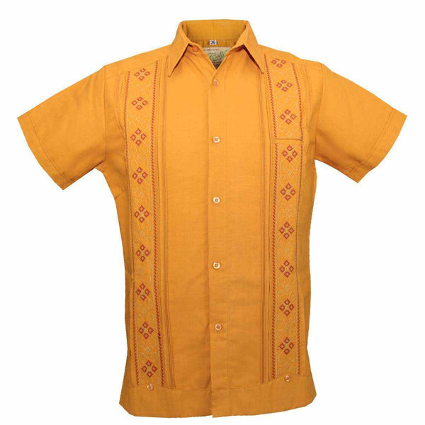 Guayabera Bordada Yucateca Mostaza Modelo Izamal Manga Corta para Hombre