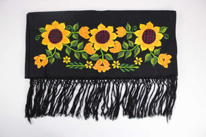 Rebozo Chal Artesanal Negro Lino Bordado Yucateco A Mano Elegante Gira