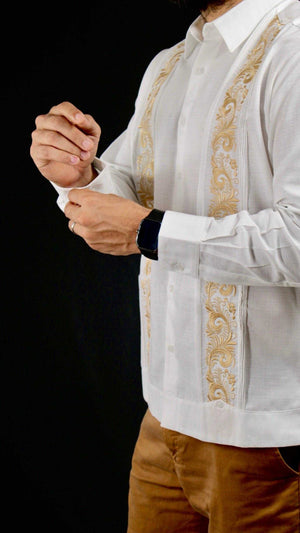 Guayabera Yucateca Blanca Lino Modelo Branch Manga Larga