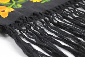 Rebozo Chal Artesanal Negro Lino Bordado Yucateco A Mano Elegante Gira