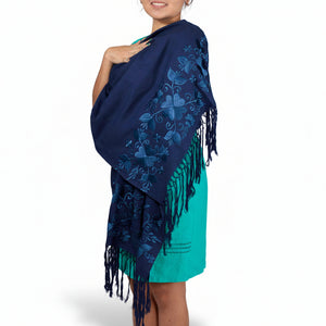 Rebozo Crafts Craft Navy Yucatecan Embroidery by hand 2.1 meters