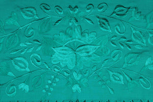 Rebozo Chal Artesanal Verde Jade Lino Bordado Yucateco A Mano Elegante