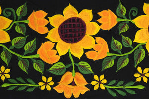 Rebozo Chal Artesanal Negro Lino Bordado Yucateco A Mano Elegante Gira