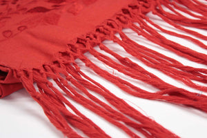 Rebozo Chal Artesanal Rojo Vivo Lino Bordado Yucateco A Mano Elegante 