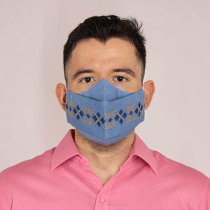 Cubrebocas Lino Triple Capa C/ Filtro Mezclilla Y Oro Unisex - Teya Artesanal