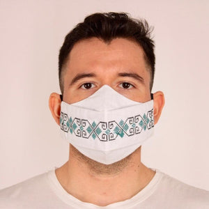 Cubrebocas Lino Triple Capa C/ Filtro Blanco Y Verde Unisex - Teya Artesanal