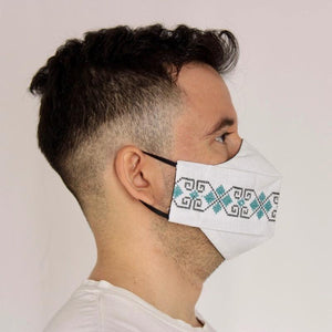 Cubrebocas Lino Triple Capa C/ Filtro Blanco Y Verde Unisex - Teya Artesanal