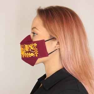 Cubrebocas Lino Triple Capa C/ Filtro Vino Dama