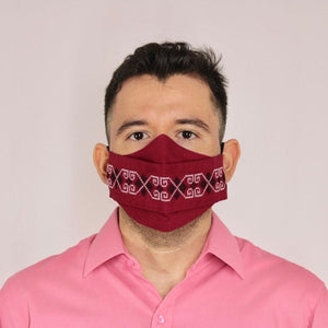 Cubrebocas Lino En Triple Capa C/ Filtro Rojo Unisex