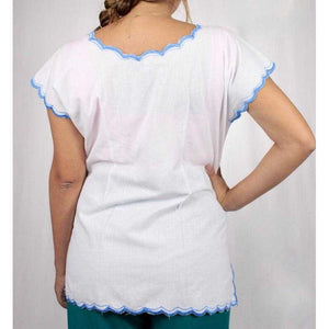 Blusa Blanca de Lino Bordada Yucateca Modelo Estrella