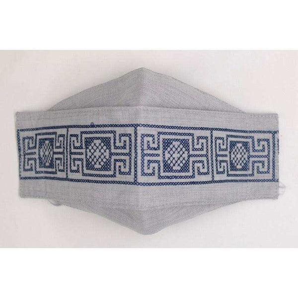 Cubrebocas Lino Triple Capa C/ Filtro Gris Y Azul Unisex - Teya Artesanal