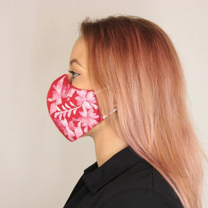 Cubrebocas Rojo Triple Capa C/ Filtro Flores