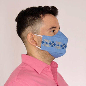 Cubrebocas Lino Triple Capa C/ Filtro Mezclilla Y Oro Unisex - Teya Artesanal