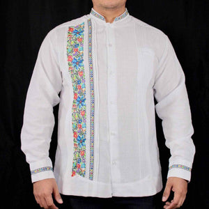 Guayabera Yucateca Blanca De Lino Modelo Montejo Manga Larga