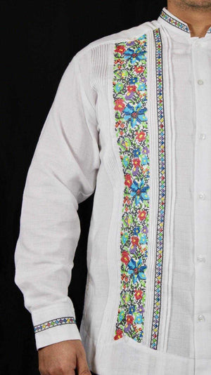 Guayabera Yucateca Blanca De Lino Modelo Montejo Manga Larga
