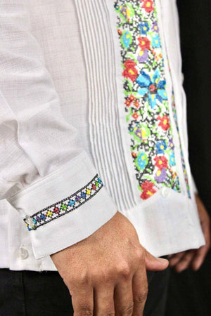 Guayabera Yucateca Blanca De Lino Modelo Montejo Manga Larga