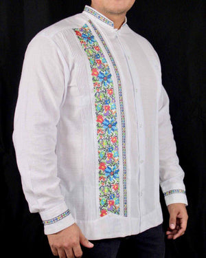 Guayabera Yucateca Blanca De Lino Modelo Montejo Manga Larga